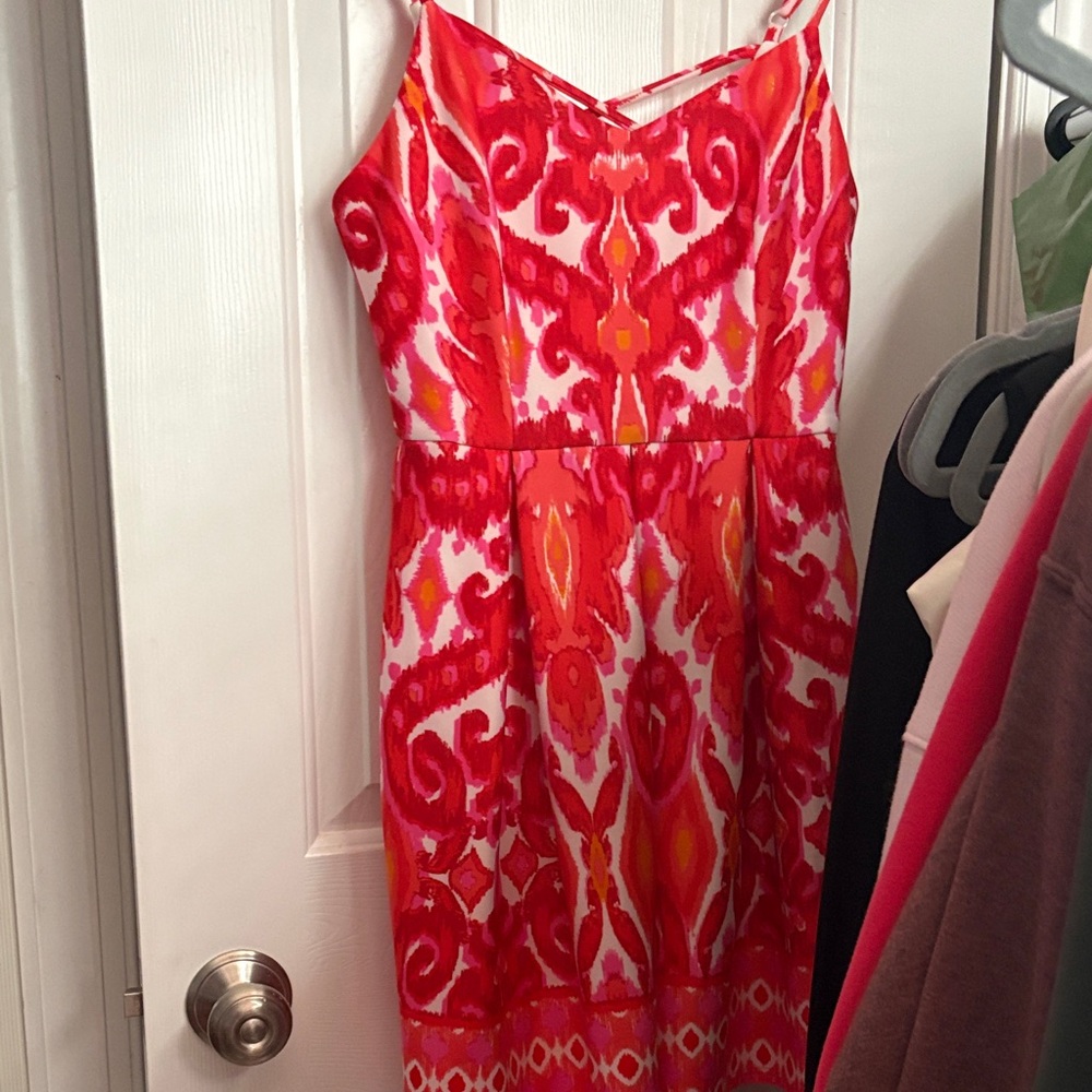 B Darlin Red and Orange Patterned Dress